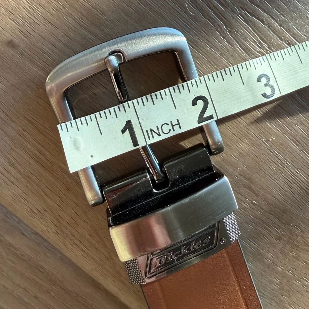 Dickies Brown Leather Belt with Brushed Silvertone Buckle 49.5” Long